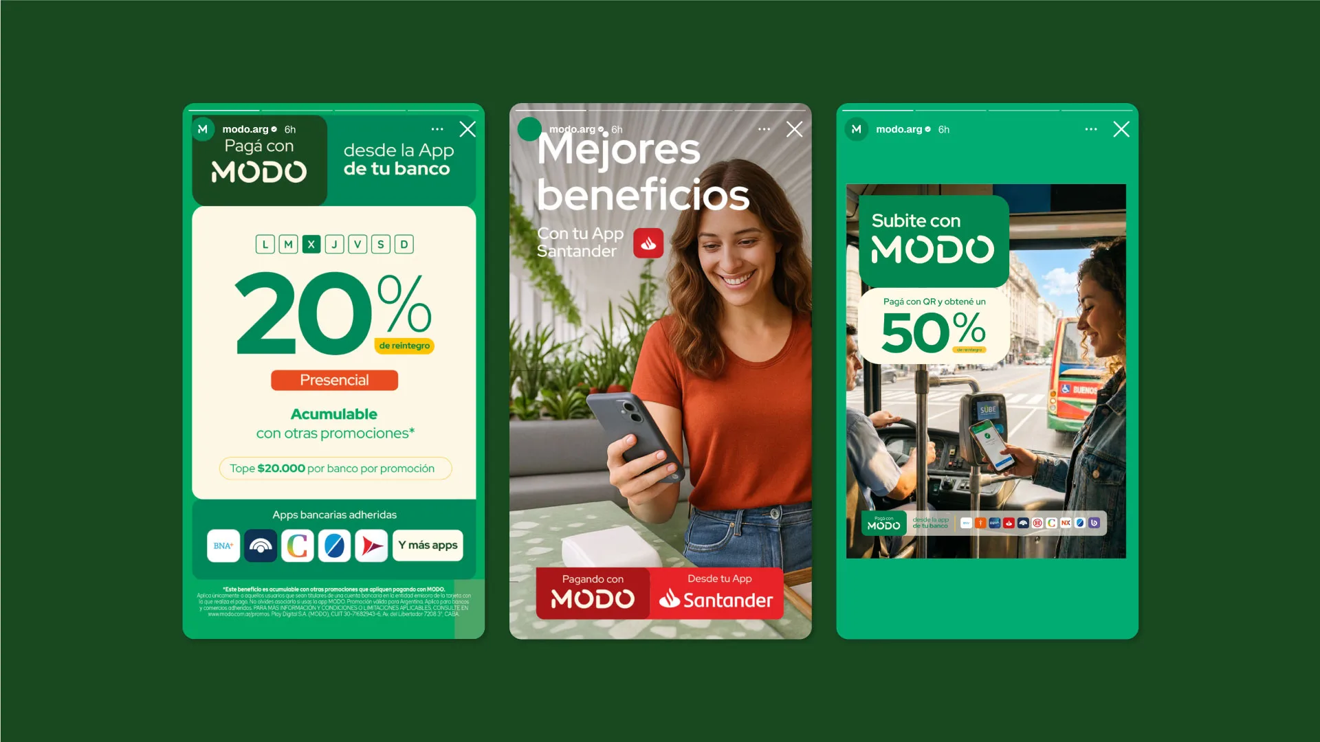 Piezas digitales de MODO en la app de los bancos socios